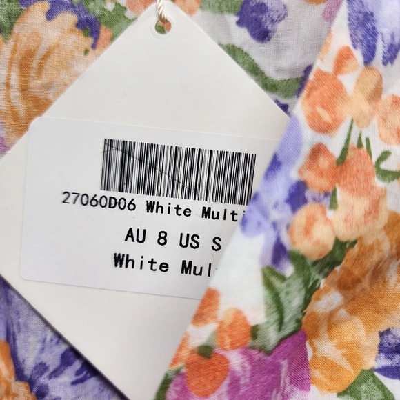 ✨‎ ANGEL BIBA White Floral Boho Babydoll Wrap Mini Dress – 100% Cotton, Size 8, - Picture 9 of 12